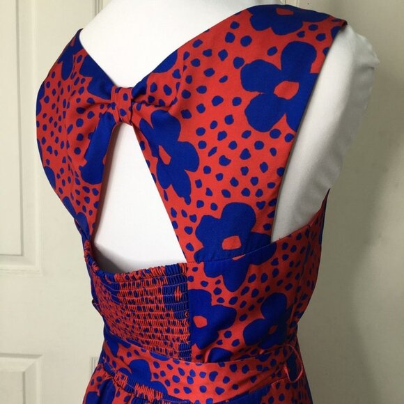 Modcloth Women's Red Dress with Blue Flowers Size Small Timeless Magnetism - Picture 10 of 16
